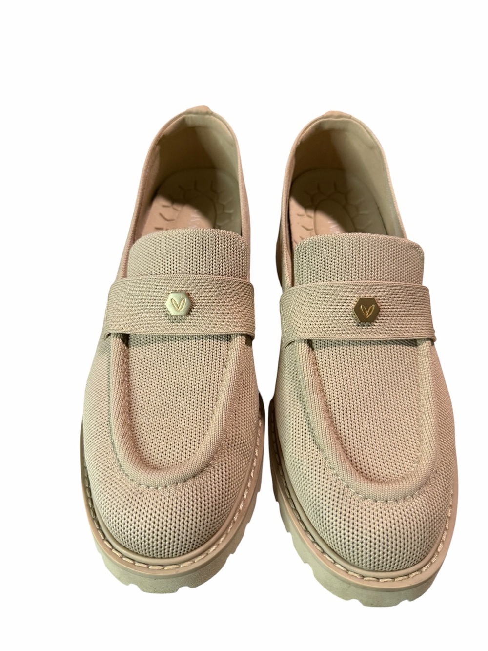 Vivaia Francesca Round Toe Chunky Heel Beige Women's Knit Loafers